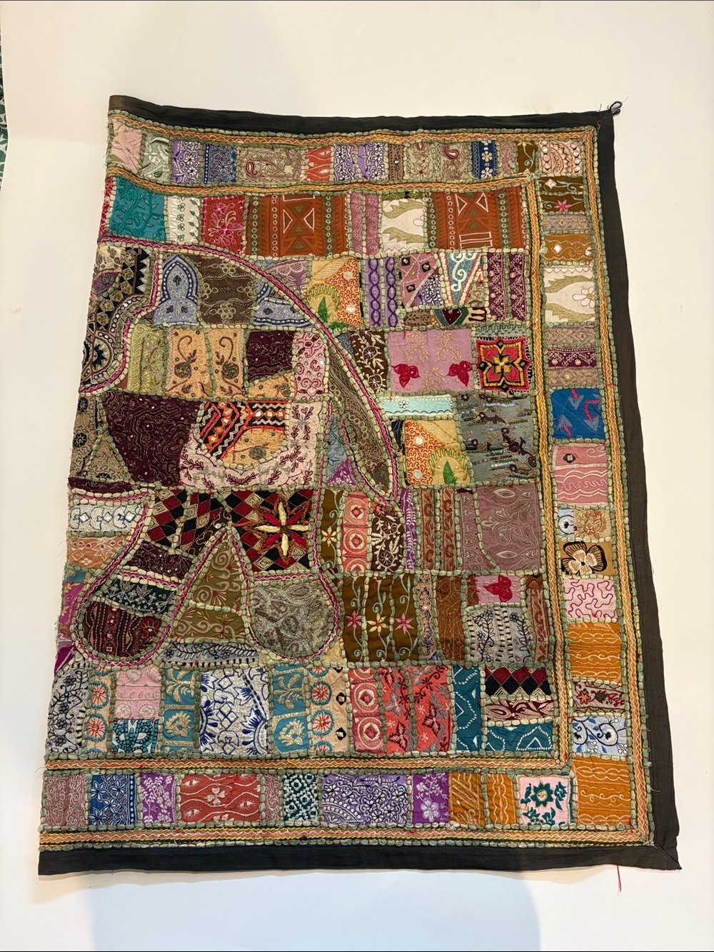 Embroidered Patchwork Textile Wall Hanging - Multicolor